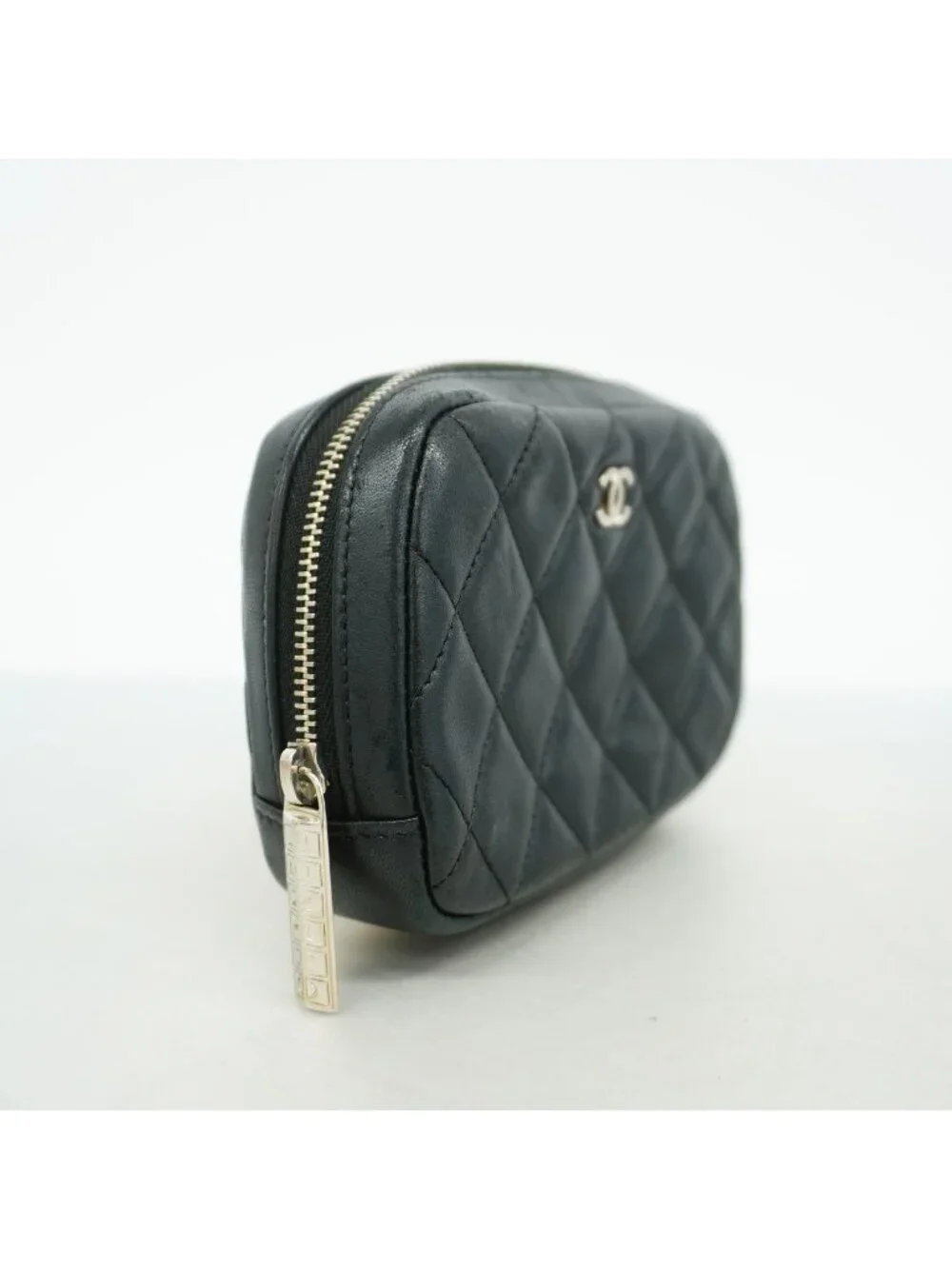 Chanel Pouch Quilted Lambskin Black Silver